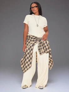 MUSERA Yellow Wide Leg Baggy Trouser Winter Autumn Everyday Casual Going Out Weekdaze - Yellow - View 1