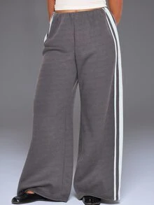 MUSERA Grey Low Waist Graphic Detail Joggers Winter Autumn Everyday Casual Going Out Weekdaze - Multicolor - View 2