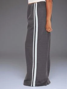 MUSERA Grey Low Waist Graphic Detail Joggers Winter Autumn Everyday Casual Going Out Weekdaze - Multicolor - View 3