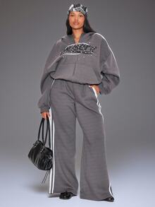 MUSERA Grey Low Waist Graphic Detail Joggers Winter Autumn Everyday Casual Going Out Weekdaze - Multicolor - View 1