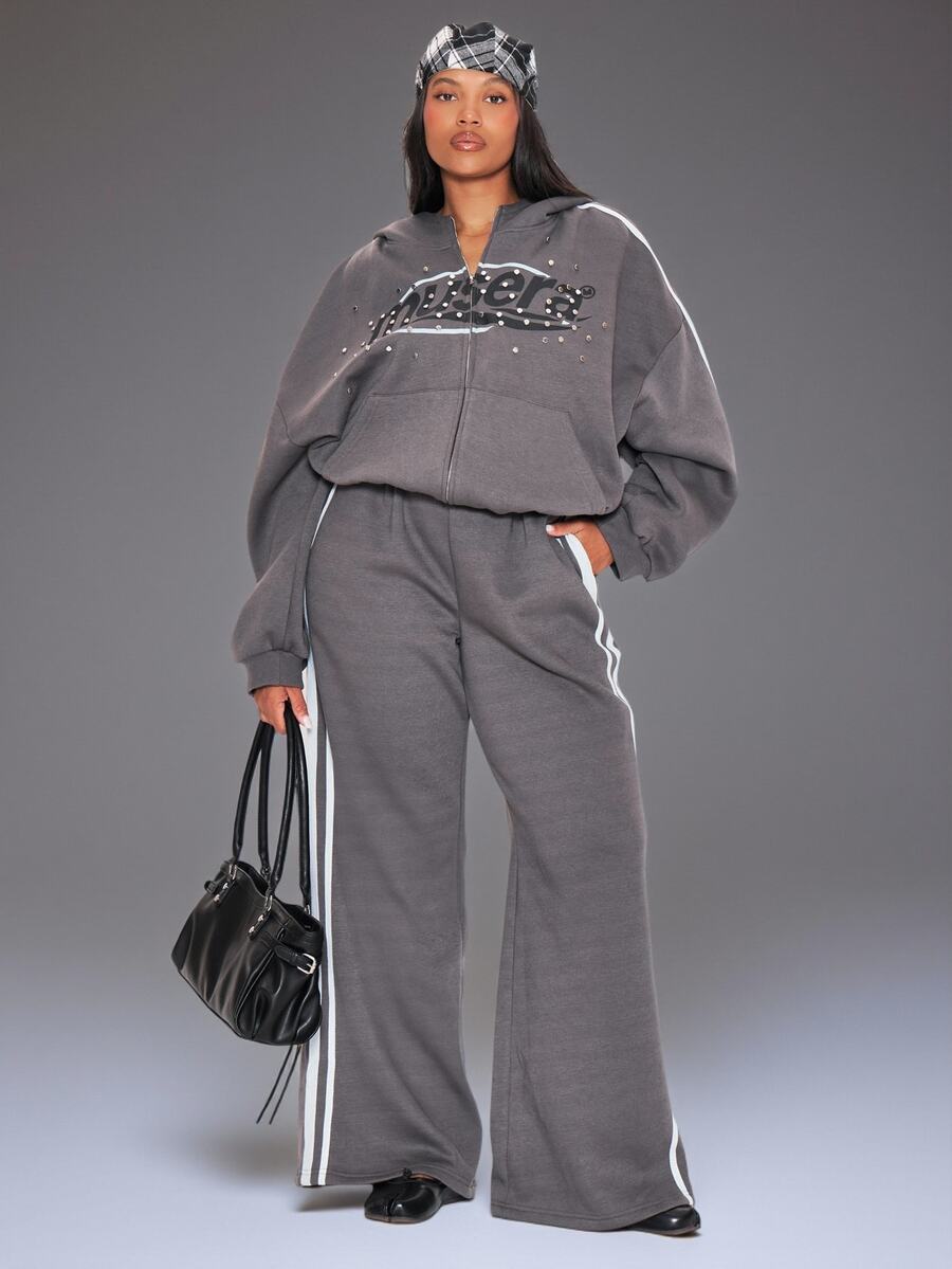 MUSERA Grey Low Waist Graphic Detail Joggers Winter Autumn Everyday Casual Going Out Weekdaze - Multicolor - View 1