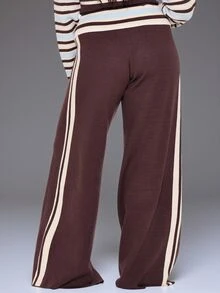 MUSERA Multicolour Stripe Fold Over Waist Band Trousers Winter Everyday Casual Going Out Weekdaze - Multicolor - View 4