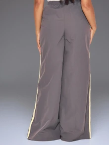 MUSERA Grey Shell Stripe Straight Leg Trousers Winter Autumn Everyday Casual Going Out Weekdaze - Multicolor - View 4