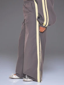 MUSERA Grey Shell Stripe Straight Leg Trousers Winter Autumn Everyday Casual Going Out Weekdaze - Multicolor - View 2