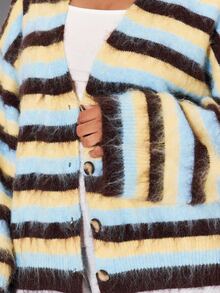 MUSERA Multicolour Knitted Stripe Cardigan Winter Autumn Everyday Casual Going Out Weekdaze - Multicolor - View 5