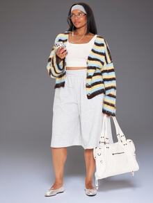 MUSERA Multicolour Knitted Stripe Cardigan Winter Autumn Everyday Casual Going Out Weekdaze - Multicolor - View 2