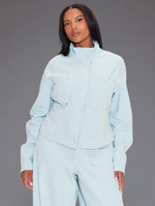 MUSERA Blue Denim Funnel Neck Jacket Winter Autumn Everyday Casual Going Out Weekdaze - Blue - View 1