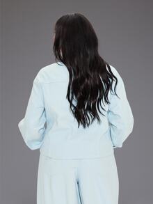 MUSERA Blue Denim Funnel Neck Jacket Winter Autumn Everyday Casual Going Out Weekdaze - Blue - View 3