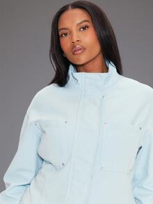MUSERA Blue Denim Funnel Neck Jacket Winter Autumn Everyday Casual Going Out Weekdaze - Blue - View 5