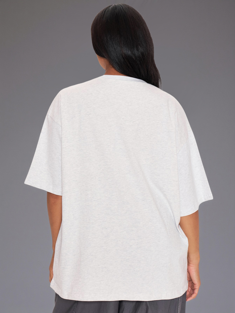 MUSERA Grey Graphic Detail Tshirt Winter Autumn Everyday Casual Going Out Weekdaze - Grey - View 3