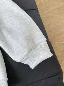 SHEIN 青少年女孩白色與黑色波點連帽套頭運動衫，波浪邊飾，秋冬校園日常穿著，休閒學院風 - 灰色 - 查看 6