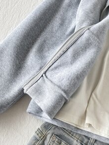 SHEIN Sparklyn جاكيت بقلنسوة وسحاب للفتيات في الخريف/الشتاء - أسلوب الشارع المختلط والمطابق، قماش محبوك مقاوم للبرد مناسب للخريف/الشتاء، قصة فضفاضة قليلاً مع مساحة للنمو، مثالي للحرم الجامعي وملابس الشارع، تحول فوري إلى فتاة نابضة بالحيوية! - رمادي - مشاهدة 9