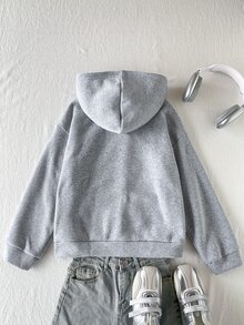 SHEIN Sparklyn جاكيت بقلنسوة وسحاب للفتيات في الخريف/الشتاء - أسلوب الشارع المختلط والمطابق، قماش محبوك مقاوم للبرد مناسب للخريف/الشتاء، قصة فضفاضة قليلاً مع مساحة للنمو، مثالي للحرم الجامعي وملابس الشارع، تحول فوري إلى فتاة نابضة بالحيوية! - رمادي - مشاهدة 3