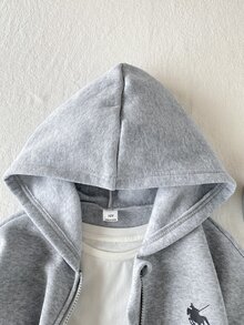 SHEIN Sparklyn جاكيت بقلنسوة وسحاب للفتيات في الخريف/الشتاء - أسلوب الشارع المختلط والمطابق، قماش محبوك مقاوم للبرد مناسب للخريف/الشتاء، قصة فضفاضة قليلاً مع مساحة للنمو، مثالي للحرم الجامعي وملابس الشارع، تحول فوري إلى فتاة نابضة بالحيوية! - رمادي - مشاهدة 10
