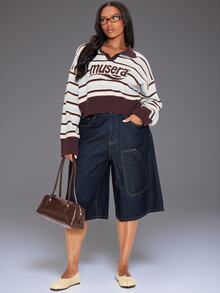 MUSERA Blue White Stripe Graphic Stripe Long Sleeve Jumper Fall Everyday Streetwear Casual Going Out Birthday Club Weekdaze - Multicolor - View 2