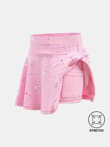 SHEIN 年轻女孩运动服弹力星空印花舒适透气粉色裙子，适合瑜伽、室内舞蹈 - 粉色 - 查看 2