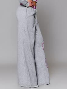 MUSERA Printed Graphic Elasticated Drawstring Stripe Waist Loose Fit Jogger Trouser Autumn Fall Winter Daily Back To School Pink Pony - Grey - View 3
