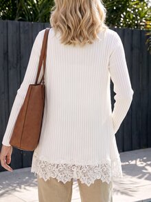 Louniche Women's Autumn/Winter Soft Style Lace Patchwork Knit Cardigan - Apricot - View 2