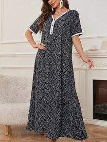 Al Najma 优雅别致的撞色拼接阿拉伯女式连衣裙，阿拉伯连衣裙 - 黑色 - 查看 4