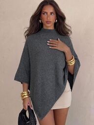 Aloruh Women's Autumn/Winter New Shawl Cape Sweater, Khaki Color, Loose Fit, Versatile Outerwear, Elegant Knitwear Suitable For Commuting, Daily, Casual, Outing, Warm Home Wear