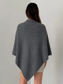 Aloruh Women's Autumn/Winter New Shawl Cape Sweater, Khaki Color, Loose Fit, Versatile Outerwear, Elegant Knitwear Suitable For Commuting, Daily, Casual, Outing, Warm Home Wear - Dark Grey - View 2