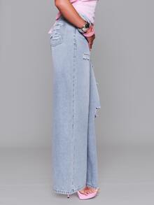 MUSERA Celana Jeans Denim Sobek Berpinggang Rendah Longgar Model Baggy Fit Musim Gugur Musim Dingin Sehari-hari Kembali ke Sekolah Pink Pony - Biru - View 3