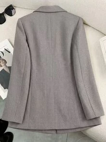 SHEIN 頂級 3D 2025 新款秋冬女款西裝外套，獨特領口設計，極簡優雅收腰，時尚深咖啡色，適合日常通勤 - 棕色 - 查看 5