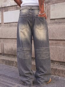 VOXRYNE 男士街頭風休閒復古牛仔長褲 - 深灰色 - 查看 2