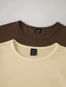 SHEIN BASICS 2件組女款純色針織圓領長袖連身衣，黑色與白色 - 彩色 - 查看 7