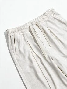 STEELVANCE Men's Solid Color Drawstring Waist Pleated Straight Leg Casual Pants, Loose Fit Minimalist Streetwear Trousers - White - View 5