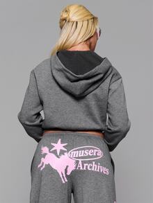 MUSERA Sweatshirt Hoodie Bermotif Grafis dengan Resleting, Cocok untuk Musim Gugur dan Musim Dingin, Sehari-hari, Kembali ke Sekolah, Pink Pony - Dark Grey - View 4