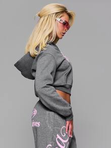 MUSERA Sweatshirt Hoodie Bermotif Grafis dengan Resleting, Cocok untuk Musim Gugur dan Musim Dingin, Sehari-hari, Kembali ke Sekolah, Pink Pony - Dark Grey - View 3