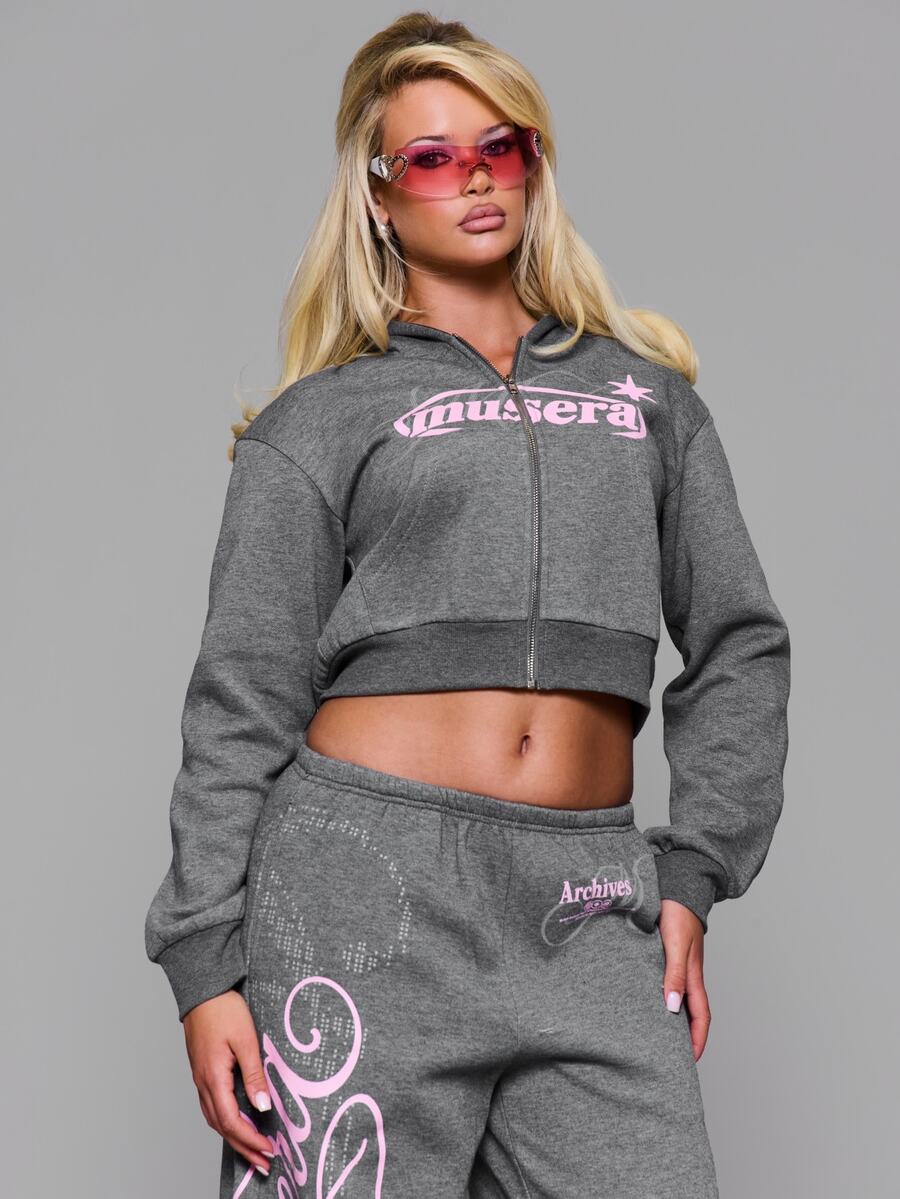 MUSERA Sweatshirt Hoodie Bermotif Grafis dengan Resleting, Cocok untuk Musim Gugur dan Musim Dingin, Sehari-hari, Kembali ke Sekolah, Pink Pony - Dark Grey - View 1