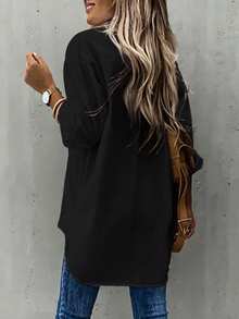 SHEIN LUNE Women Solid Color Long Sleeve Single-Breasted Casual Loose Shirt Fall Cloth For Women - Black - View 2