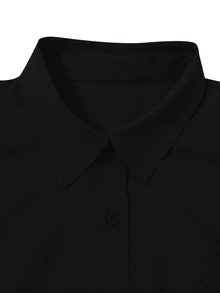 SHEIN LUNE Women Solid Color Long Sleeve Single-Breasted Casual Loose Shirt Fall Cloth For Women - Black - View 3