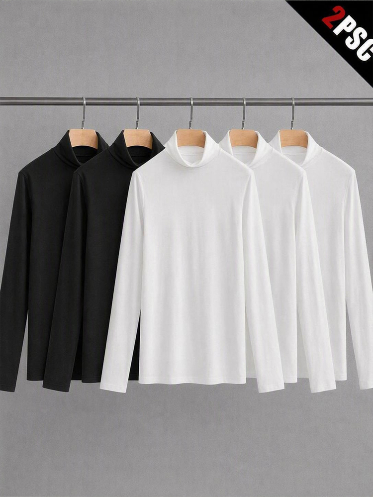 Mainfolk Men's Solid Color High Neck Long Sleeve Casual Versatile T-Shirt Halloween Winter Party Autumn - White - View 1
