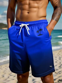Manfinity Swimmode 男士漸層印花抽繩腰夏季沙灘百慕達短褲 - 寶藍色 - 查看 4