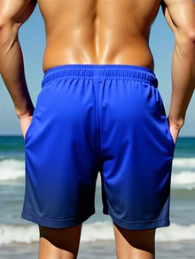 Manfinity Swimmode 男士漸層印花抽繩腰夏季沙灘百慕達短褲 - 寶藍色 - 查看 3