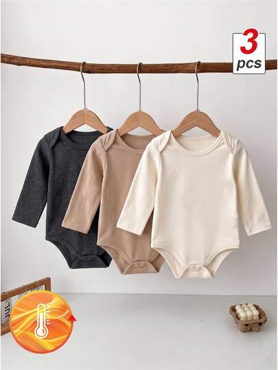 SHEIN Vintaside Kids 3 قطع/مجموعة ملابس داخلية بأكمام طويلة للأطفال الذكور، ناعمة وصديقة للبشرة ودافئة. تصميم بسيط متعدد الاستخدامات، سهل الارتداء والخلع، يناسب حركة الطفل دون قيود. متعدد الاستخدامات، مناسب للطبقات والخروجات اليومية.