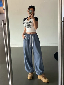 DAZY Women's Drawstring Waist Loose Casual Jogger Sweatpants,Women Joggers - Teal Blue - View 5
