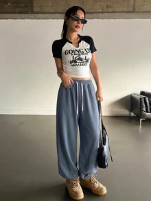 DAZY Women's Drawstring Waist Loose Casual Jogger Sweatpants,Women Joggers - Teal Blue - View 2