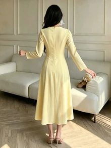 Celisse Women's Solid Color Casual Party Dress - Pale Yellow - View 3