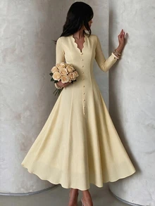 Celisse Women's Solid Color Casual Party Dress - Pale Yellow - View 4
