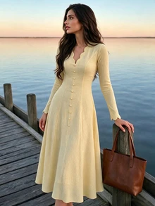 Celisse Women's Solid Color Casual Party Dress - Pale Yellow - View 5