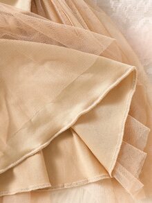 SHEIN 2pcs Baby Girls Tutu Dress Sweet Elegant Tan Leopard Bow Ruffle Tulle Long Sleeve Round Neck Regular Birthday Party Fall Christmas Holiday Flowy Skirt - Brown - View 5