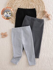 SHEIN Vintaside Kids Baby Girl Casual Minimalist Solid Color Tight-Fitting Leggings, 3-Pack, Autumn/Winter - Multicolor - View 3