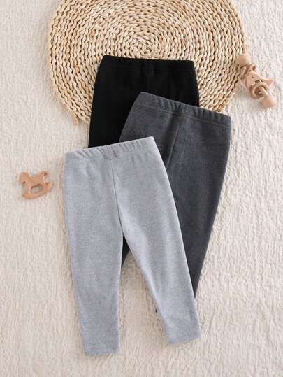 SHEIN Vintaside Kids Baby Girl Casual Minimalist Solid Color Tight-Fitting Leggings, 3-Pack, Autumn/Winter