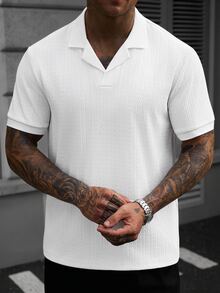 Manfinity CasualCool Kemeja Polo Lengan Pendek Warna Polos Kasual Musim Panas untuk Pria - Putih - View 3