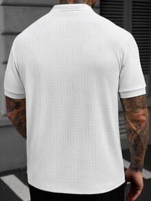 Manfinity CasualCool Kemeja Polo Lengan Pendek Warna Polos Kasual Musim Panas untuk Pria - Putih - View 2