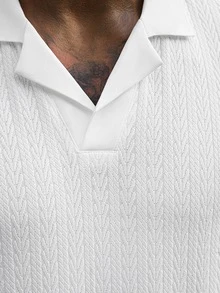 Manfinity CasualCool Kemeja Polo Lengan Pendek Warna Polos Kasual Musim Panas untuk Pria - Putih - View 4